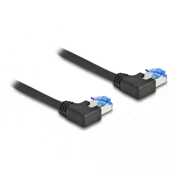 Tinklo kabelis DeLOCK RJ45 Cat.6A S/FTP kairysis kampinis 0,5 m juodas