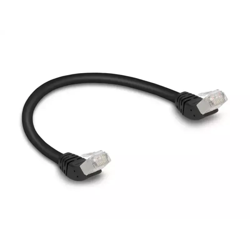 Tinklo kabelis DeLOCK RJ45 Cat.6A S/FTP 45° kampu 0,25 m juodas