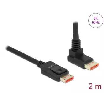 DisplayPort kabelis DeLOCK 87055 2m 8K 60Hz vyriškas į vyrišką 90° į viršų