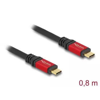 USB laidas DeLOCK 80652 Type-C vyriškas į Type-C vyrišką 20 Gbps 100 W 0,8 m raudonas metalinis
