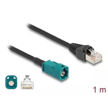 Koaksialinis kabelis DELOCK 90698 su HSD Z į RJ-45 jungtimis, 1 m, juodos/mėlynos spalvos