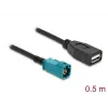 Koaksialinis kabelis DELOCK 90702 HSD Z į USB A, 0,5 m, juoda/mėlyna