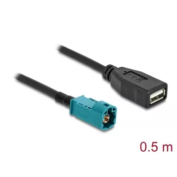 Koaksialinis kabelis DELOCK 90702 HSD Z į USB A, 0,5 m, juoda/mėlyna