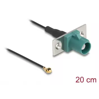 Koaksialinis kabelis DELOCK 90732 — FAKRA E į I-PEX MHF1, 0,2 m, 1,13 mm, juodas/turquoise