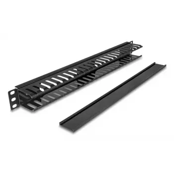 Kabelių tvarkymo skydas DELOCK 19 colių 1U su 2 angomis, metalas/plastikas, juodas
