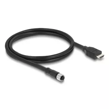DELOCK M12 A-koduotas 17 kontaktų (moteriškas) – HDMI (vyriškas) laidas, 1 m, juodas