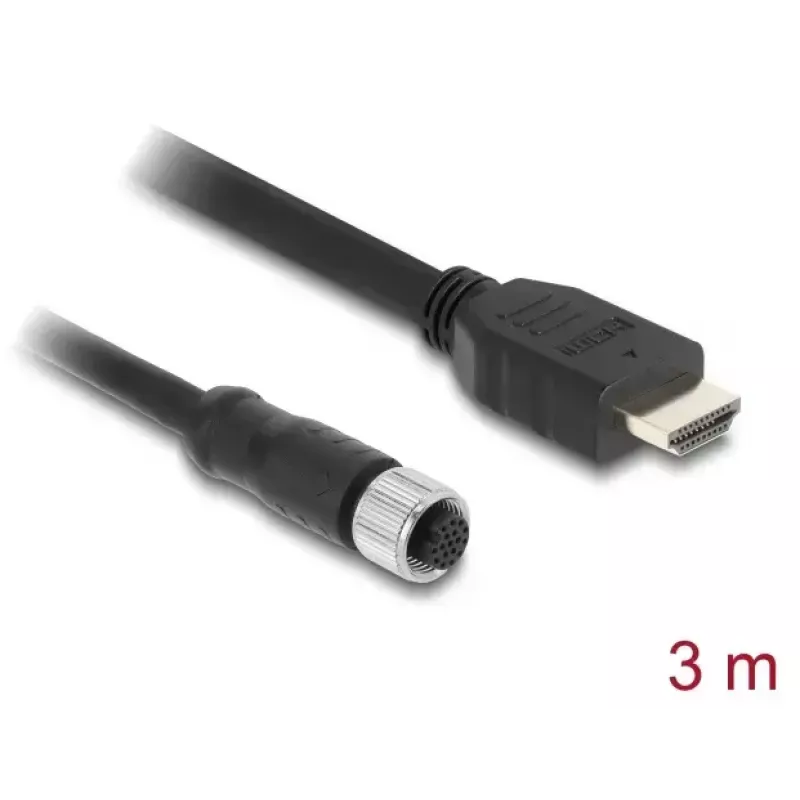 DELOCK M12 A-koduotas 17 kontaktų (motina) į HDMI (vyriškas) kabelis 3 m