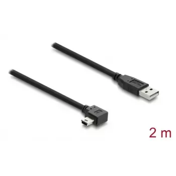 USB 2.0 kabelis DELOCK Type-A kištukas į Mini-USB B kištuką stačiu kampu, 2 m, juodas