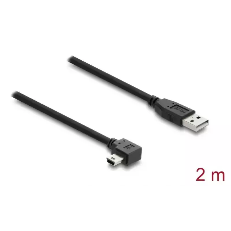 USB 2.0 kabelis DELOCK Type-A kištukas į Mini-USB B kištuką stačiu kampu, 2 m, juodas