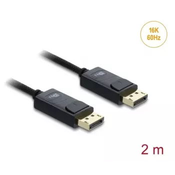 DELOCK Coaxial DisplayPort kabelis 16K 60 Hz 80 Gbps, DisplayPort į DisplayPort, 2 m, juodas, pintas apvalkalas