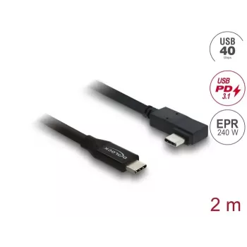 DELOCK koaksialinis USB4 Gen 3x2 40 Gbps USB-C į USB-C kampuotas kairėn/dešinėn PD 3.1 240W 2 m laidas