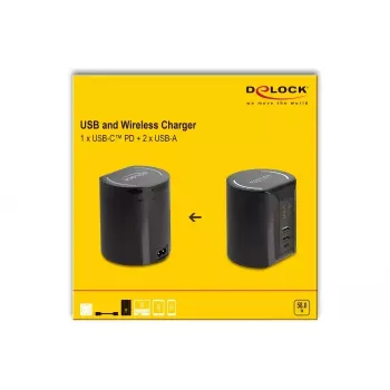 DeLOCK USB ir belaidis įkroviklis 1 x USB Type-C PD + 2 x USB Type-A 58 W