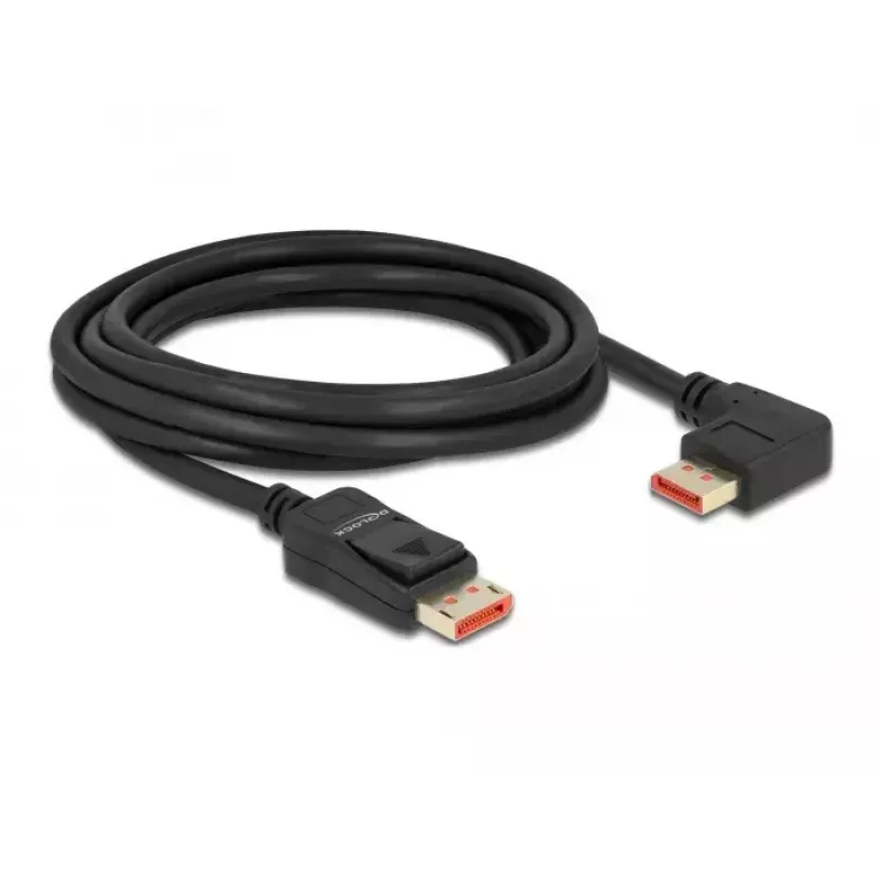 DisplayPort kabelis DeLOCK 87048 8K 60Hz 3m vyriškas į vyrišką 90° kairėn lenktas