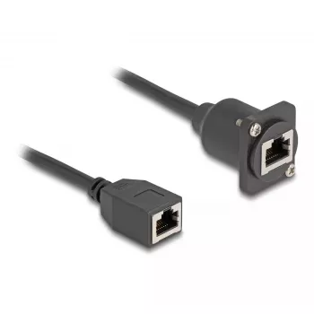 DeLOCK D-Type RJ45 laidas lizdas-lizdas Cat.5e juodas 20 cm