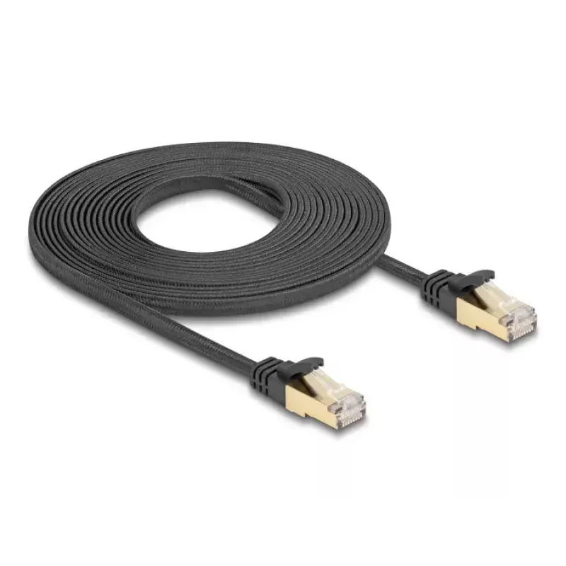 DeLOCK RJ45 plokščias tinklo kabelis 5m Cat6A juodas