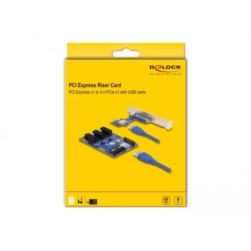 DeLOCK PCI Express x1 lizdo praplėtimo plokštė į 3 x PCIe x1 su 50 cm USB kabeliu