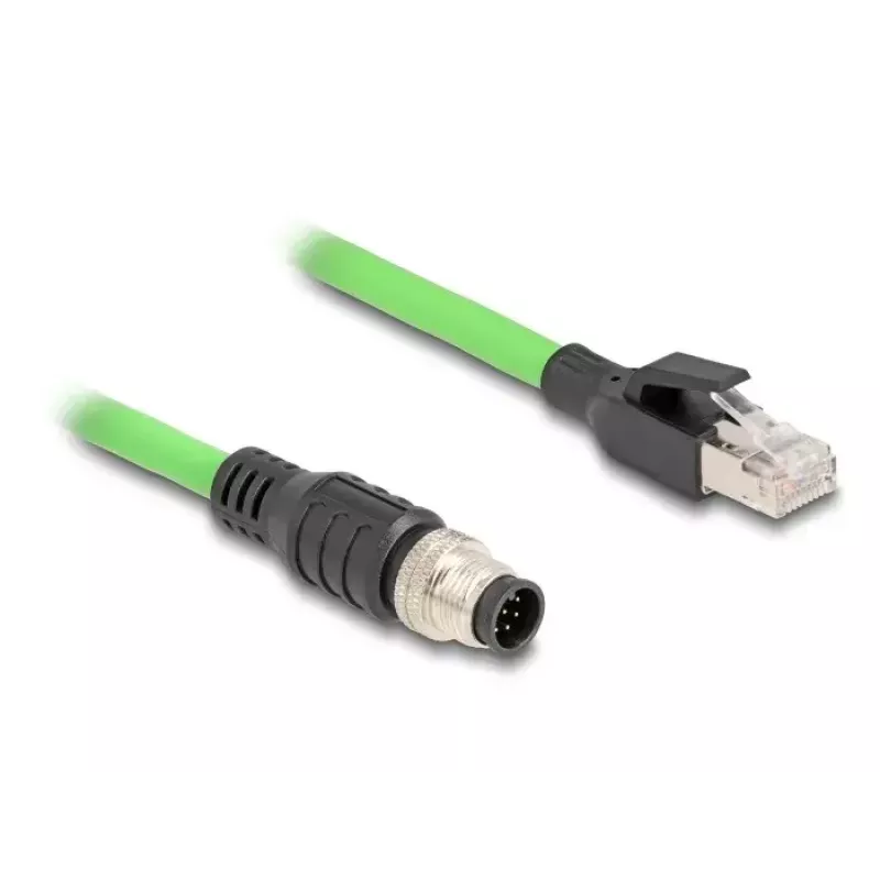 Tinklo kabelis DeLOCK M12 A-koduotas 8 kontaktų kištukas į RJ45 kištuką PUR (TPU) 2 m