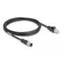 Tinklo kabelis DeLOCK M12 D-koduotas 4 kontaktų vyriškas į RJ45 vyrišką Cat5e 2 m juodas