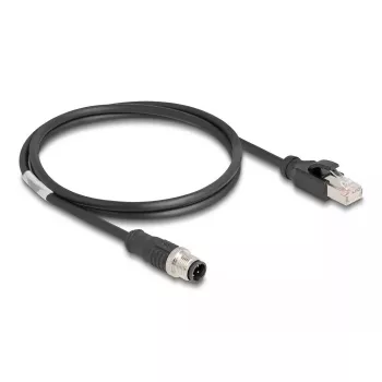 Tinklo kabelis DeLOCK M12 D koduotas 4 kontaktų kištukas į RJ45 kištuką Cat5e 1 m juodas