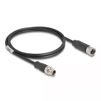 DeLOCK M12 X-koduotas 8 kontaktų Cat5e tinklo kabelis, vyriškas-moteriškas, 1 m, juodas