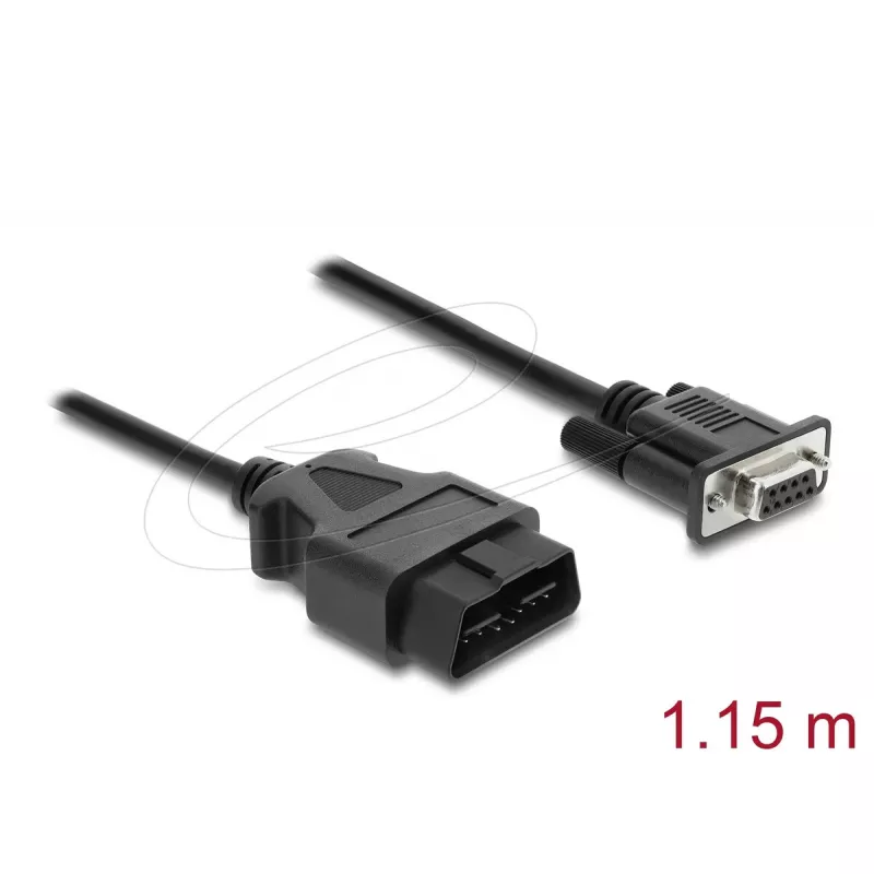 DELOCK adapteris OBD‑2 kištukas į DB‑9 lizdą, Cat5e, juodas, 1,15 m
