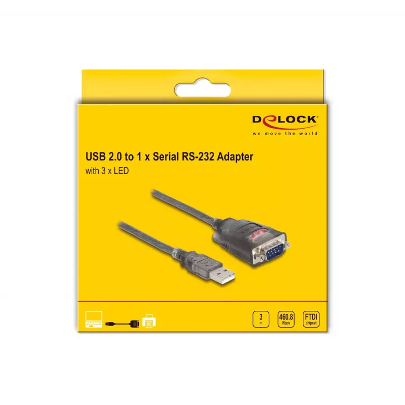 DeLOCK adapteris USB 2.0 Type-A į RS-232 D-Sub 9 kontaktų kištukas 3 m