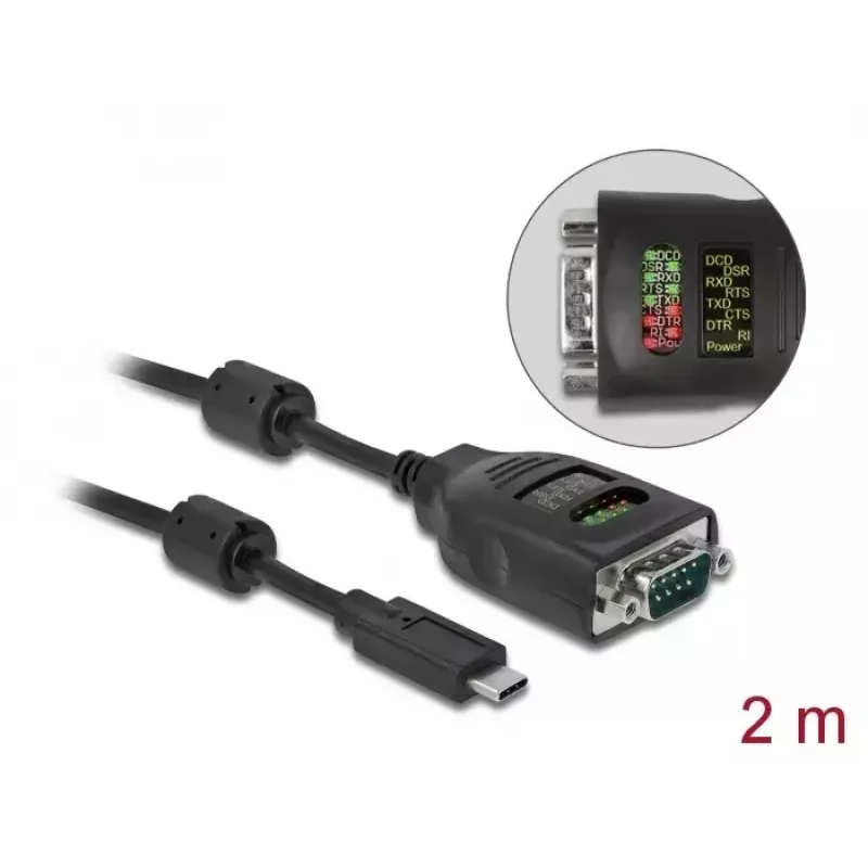 USB Type-C į RS-232 DB9 adapteris DeLOCK 90414 su LED testeriu