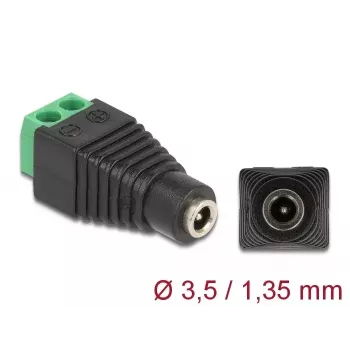 Adapteris DC 1,35 x 3,5 mm moteriška jungtis į terminalų bloką 2 kontaktai DeLOCK 66730