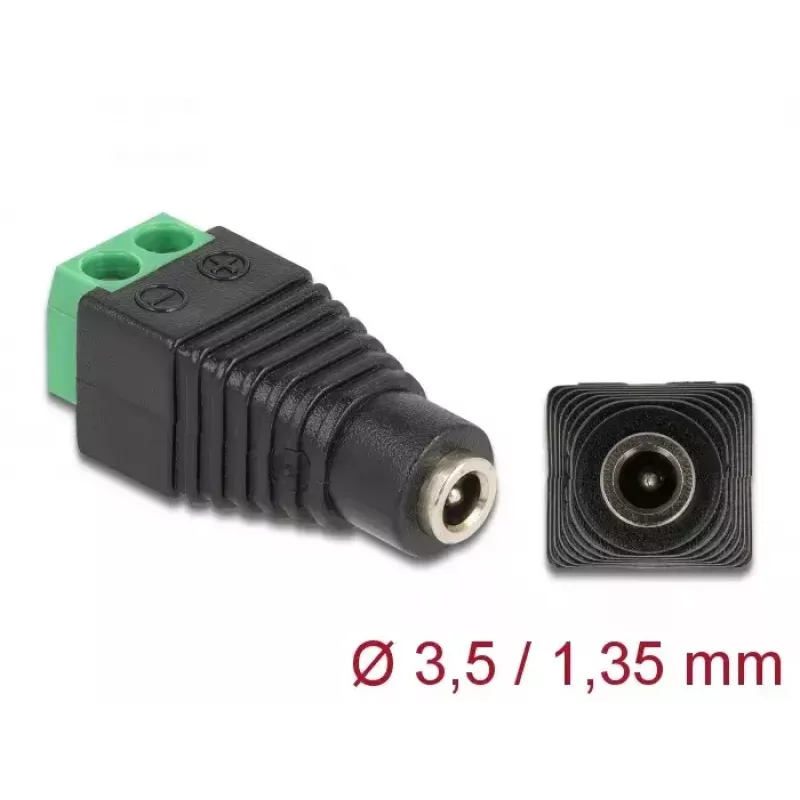 Adapteris DC 1,35 x 3,5 mm moteriška jungtis į terminalų bloką 2 kontaktai DeLOCK 66730