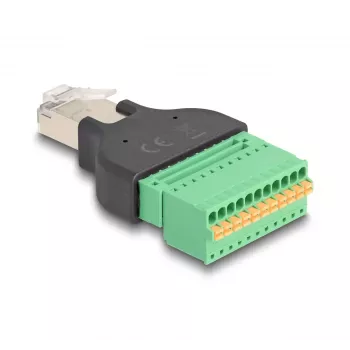 DeLOCK RJ50 vyriškas į Terminal Block adapteris su mygtuku 11 kontaktų gnybtų bloku