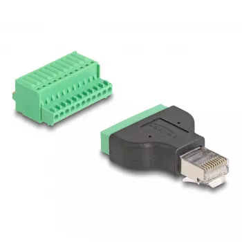 DeLOCK RJ50 vyriškas į Terminal Block adapteris su mygtuku 11 kontaktų gnybtų bloku