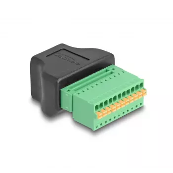 DeLOCK RJ50 (moteriška) į gnybtų bloką adapteris su mygtukais, 11 kontaktų gnybtų blokas