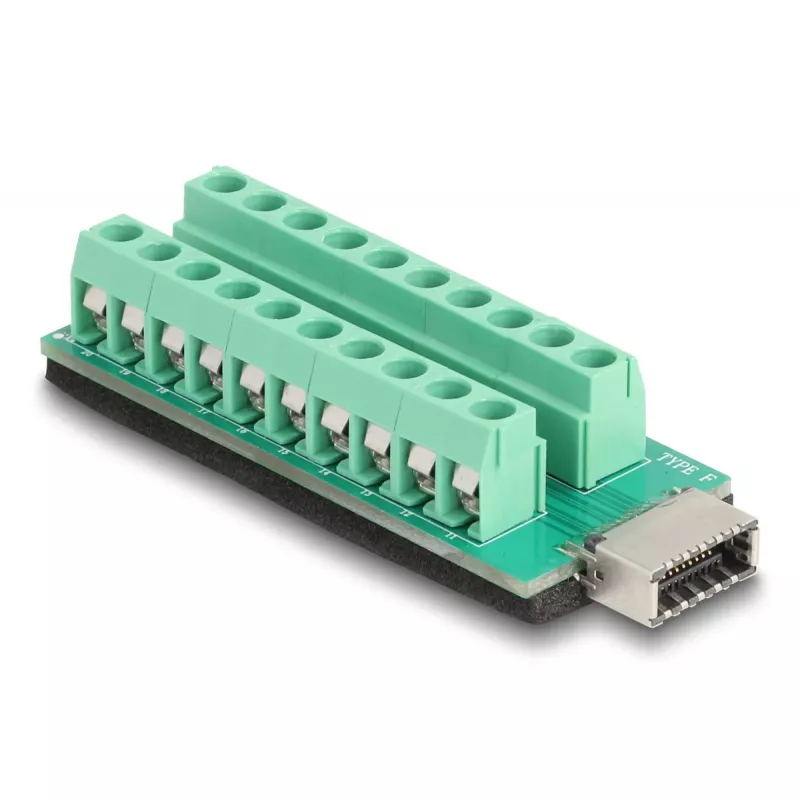 Lyties keitiklis DELOCK 67189 — USB Type‑E Key A į 20 kontaktų gnybtų bloką, juodas/žalias