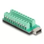 Lyties keitiklis DELOCK 67189 — USB Type‑E Key A į 20 kontaktų gnybtų bloką, juodas/žalias