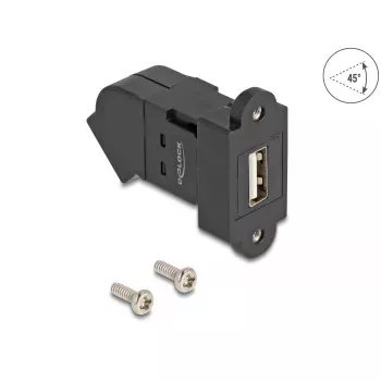 DeLOCK USB 2.0 Type-A skydinis lizdas moteriškas į Type-A moterišką 45° kampu juodas