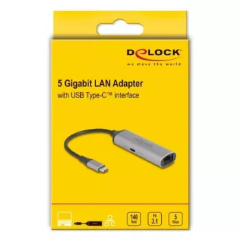 DELOCK 81591 USB Type-C šakotuvas su RJ-45 2,5/5 Gbps Ethernet ir USB Type-C Power Delivery 140 W, aliuminis, antracitas/juoda