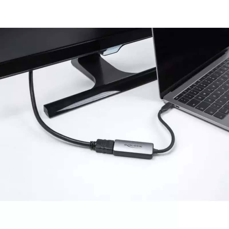 Kabelio adapteris DELOCK 64264 USB Type-C į HDMI, DP Alt režimas, 8K 60Hz HDR, 0,17 m, aliuminis, juoda/pilka