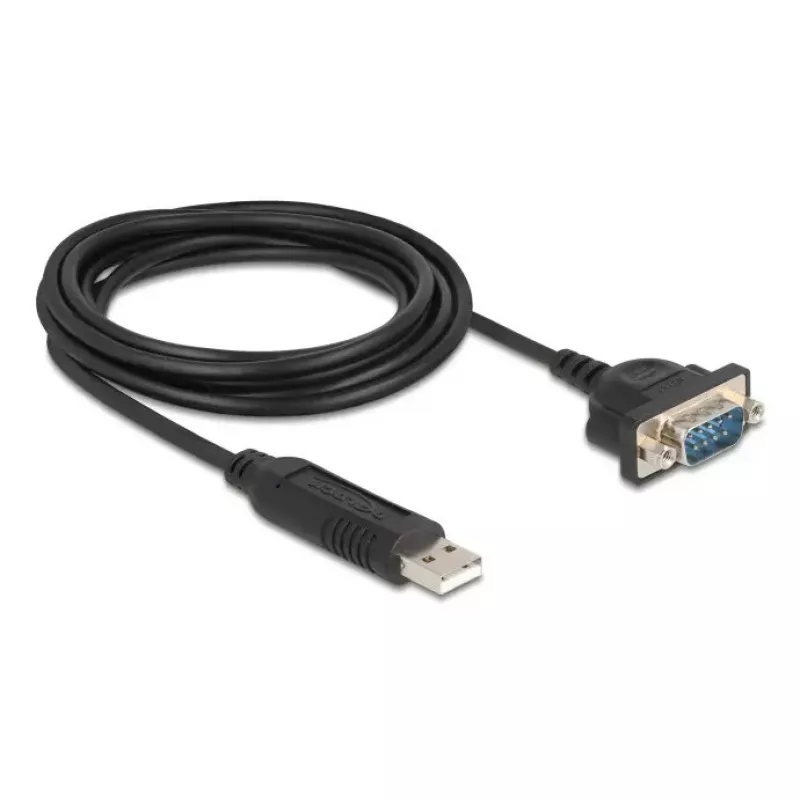 DELOCK USB RS-232 adapteris USB 2.0 į D-Sub 9 kištuką su veržlėmis, USB Type-A į RS-232, 1,8 m, juodas