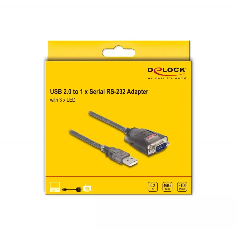 DeLOCK Adapter USB 2.0 Type-A į RS-232 D-Sub 9 kontaktų kištuką 0,2 m