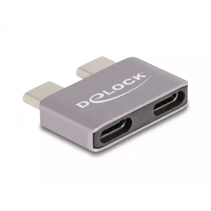 DeLOCK USB-C adapteris 40 Gbps, 2x USB-C kištukas į 2x USB-C lizdas, metalinis, prievadų apsauga