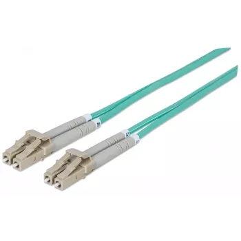 Intellinet Fiber Optic Patch Cable, OM3, LC/LC, 10 m, Aqua, Duplex, Multimode, 50/125 µm, LSZH, šviesolaidinis, garantija visam laikui, polietileninis maišelis