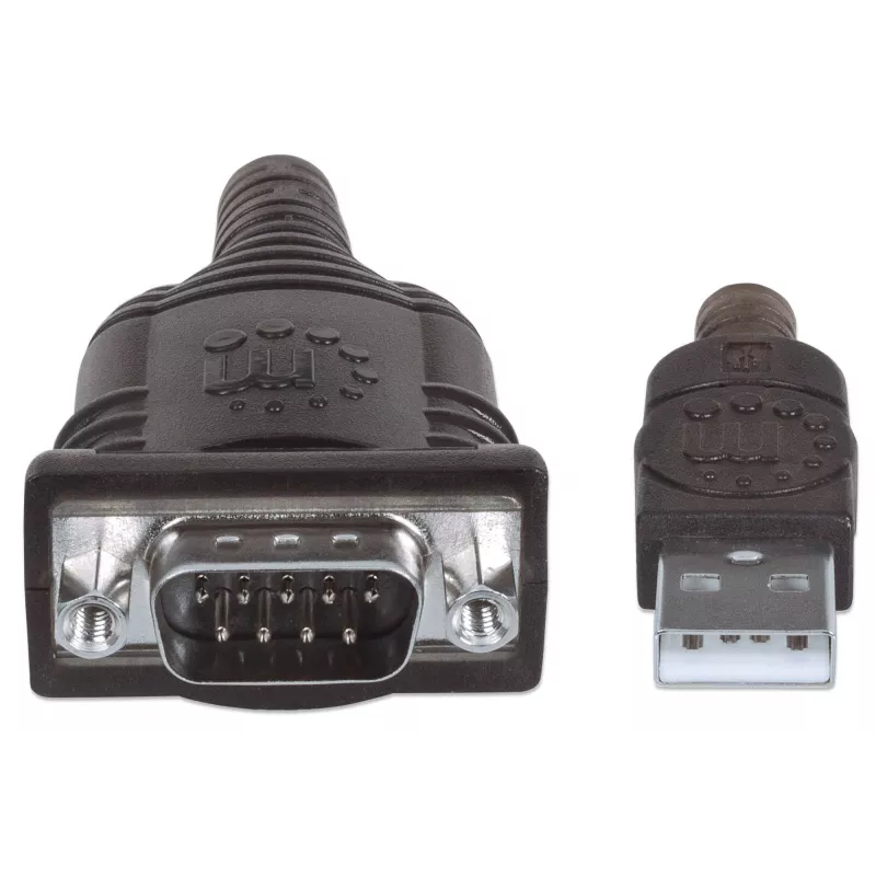 Manhattan USB-A į Serial Converter kabelis, 45 cm, Vyriškas į Vyrišką, Serial/RS232/COM/DB9, Prolific PL-2303HXD lustas, Juodas/Sidabrinis kabelis, Trejų metų garantija