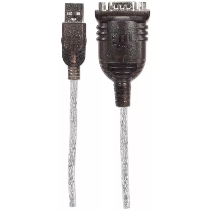 Manhattan USB-A į Serial Converter kabelis, 45 cm, Vyriškas į Vyrišką, Serial/RS232/COM/DB9, Prolific PL-2303HXD lustas, Juodas/Sidabrinis kabelis, Trejų metų garantija