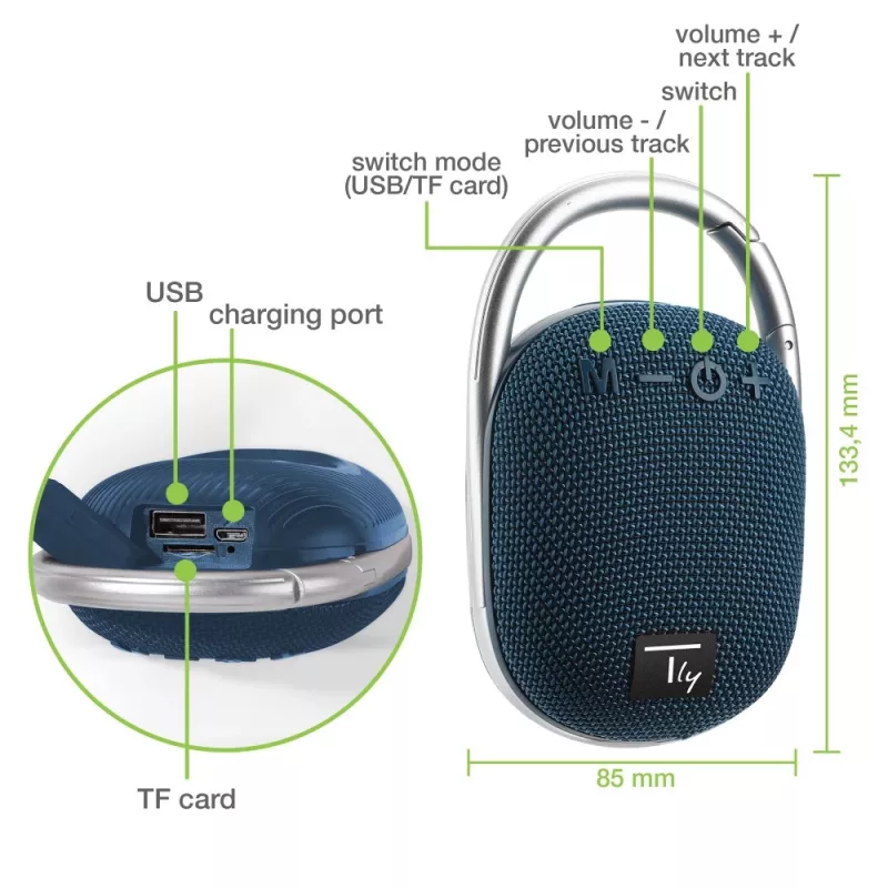 Techly ICASBL321BL belaidis nešiojamas garsiakalbis, mėlynas, 5 W