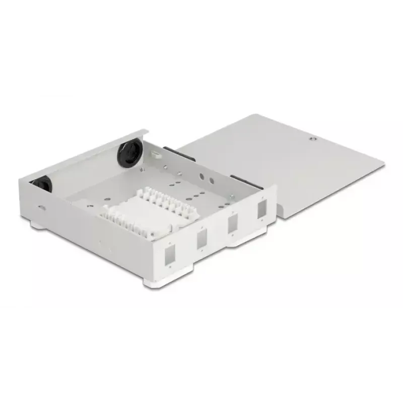 Sieninė optinė dėžutė DELOCK 4× SC Simplex arba LC Duplex adapteriams, metalinis korpusas, pilka