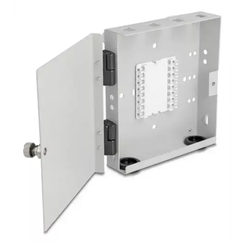 Sieninė optinė dėžutė DELOCK 4× SC Simplex arba LC Duplex adapteriams, metalinis korpusas, pilka