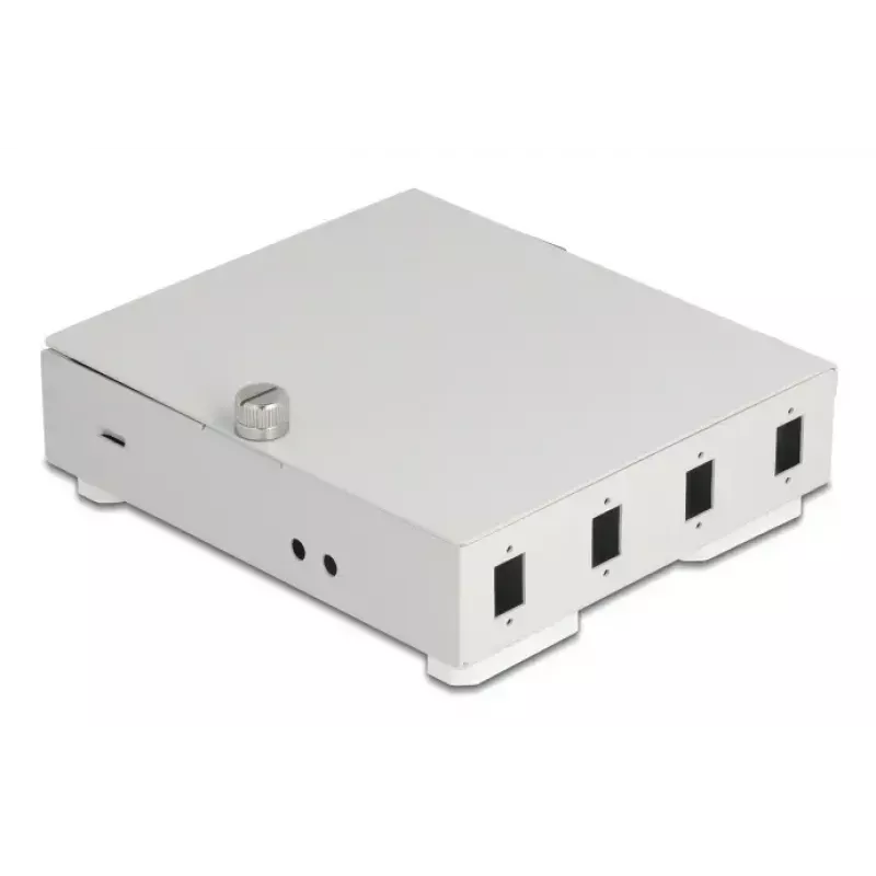 Sieninė optinė dėžutė DELOCK 4× SC Simplex arba LC Duplex adapteriams, metalinis korpusas, pilka