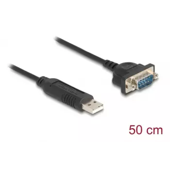 DELOCK USB RS-232 adapteris USB 2.0 į D-Sub 9 kištuką su veržlėmis, USB Type-A į RS-232, 0,5 m, juodas