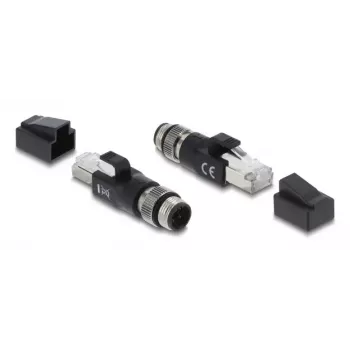 Adapteris M12 D-koduotas 4 kontaktų (kištukas) į RJ54, DELOCK 90831, auksuoti kontaktai, juodas
