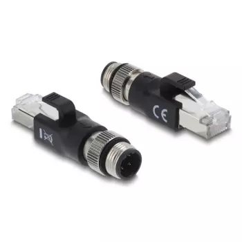 Adapteris M12 D-koduotas 4 kontaktų (kištukas) į RJ54, DELOCK 90831, auksuoti kontaktai, juodas